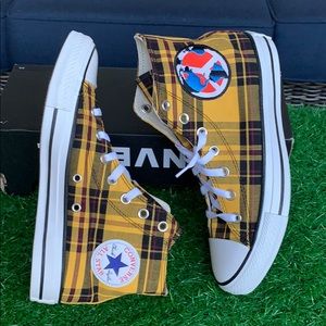 Converse Yellow Plaid High-Top Sneakers